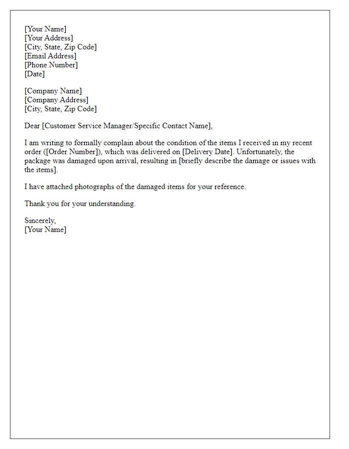 Letter template of delivery damage complaint.