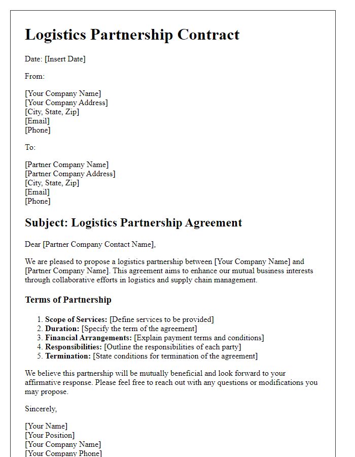 Letter template of logistics partnership contract