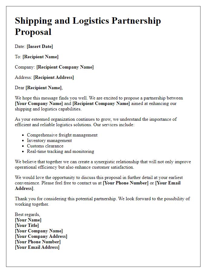 Letter template of shipping and logistics partnership