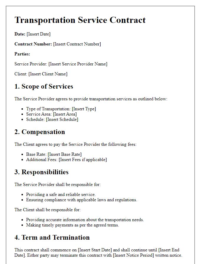 Letter template of transportation service contract