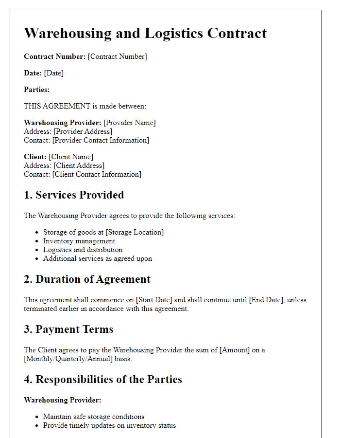 Letter template of warehousing and logistics contract