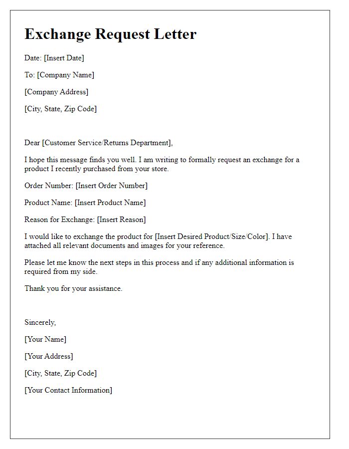 Letter template of exchange request in reverse logistics