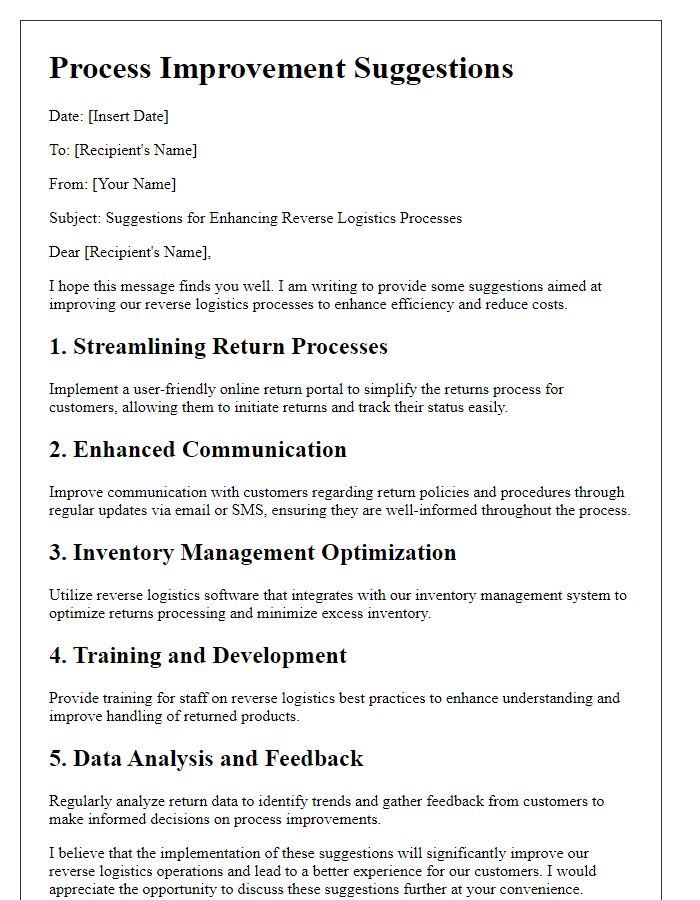 Letter template of process improvement suggestions for reverse logistics