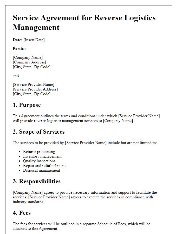 Letter template of service agreement for reverse logistics management