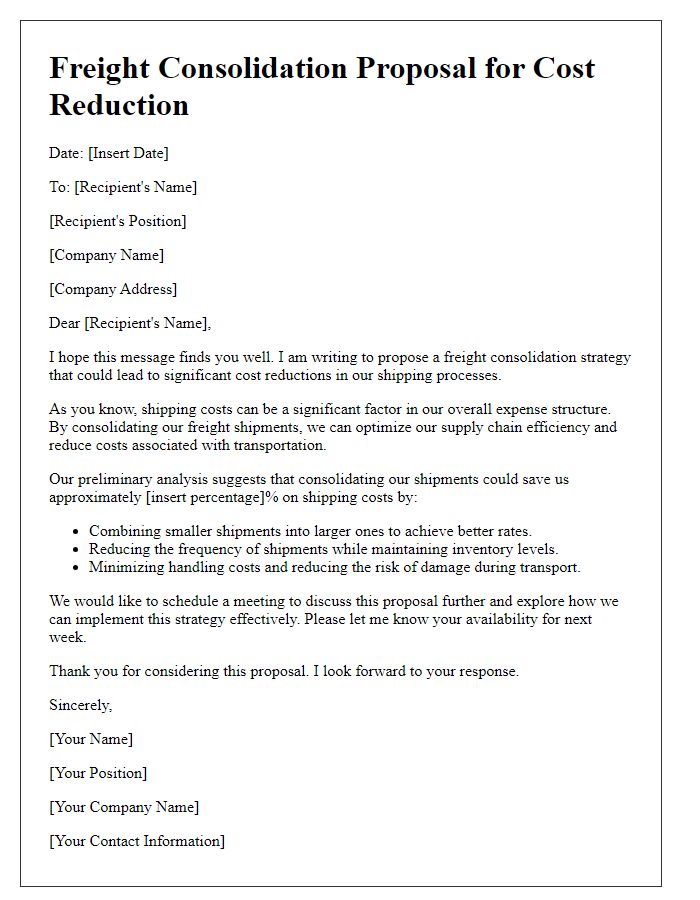 Letter template of freight consolidation proposal for cost reduction