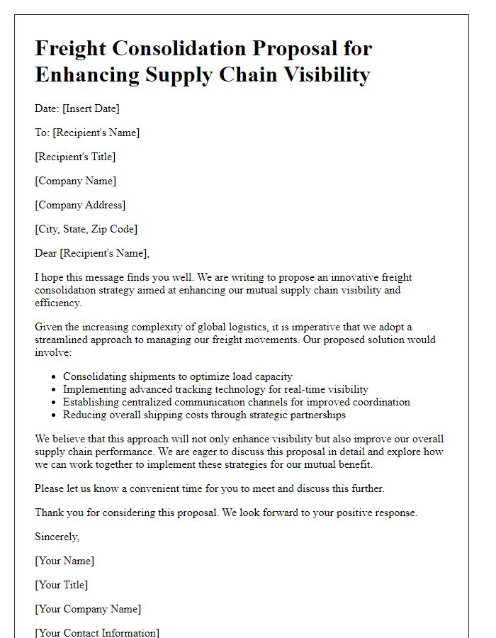 Letter template of freight consolidation proposal for enhancing supply chain visibility