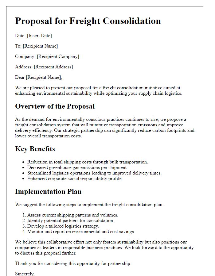 Letter template of freight consolidation proposal for environmental sustainability