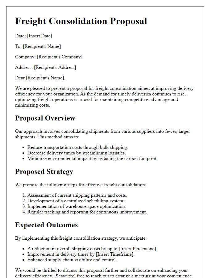 Letter template of freight consolidation proposal for improving delivery efficiency