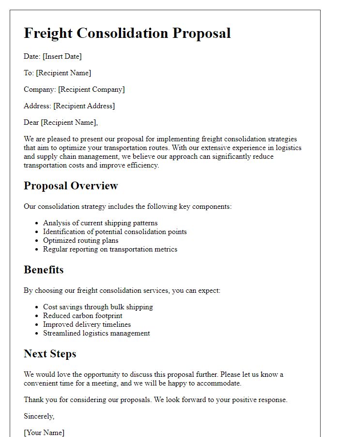 Letter template of freight consolidation proposal for optimized transportation routes