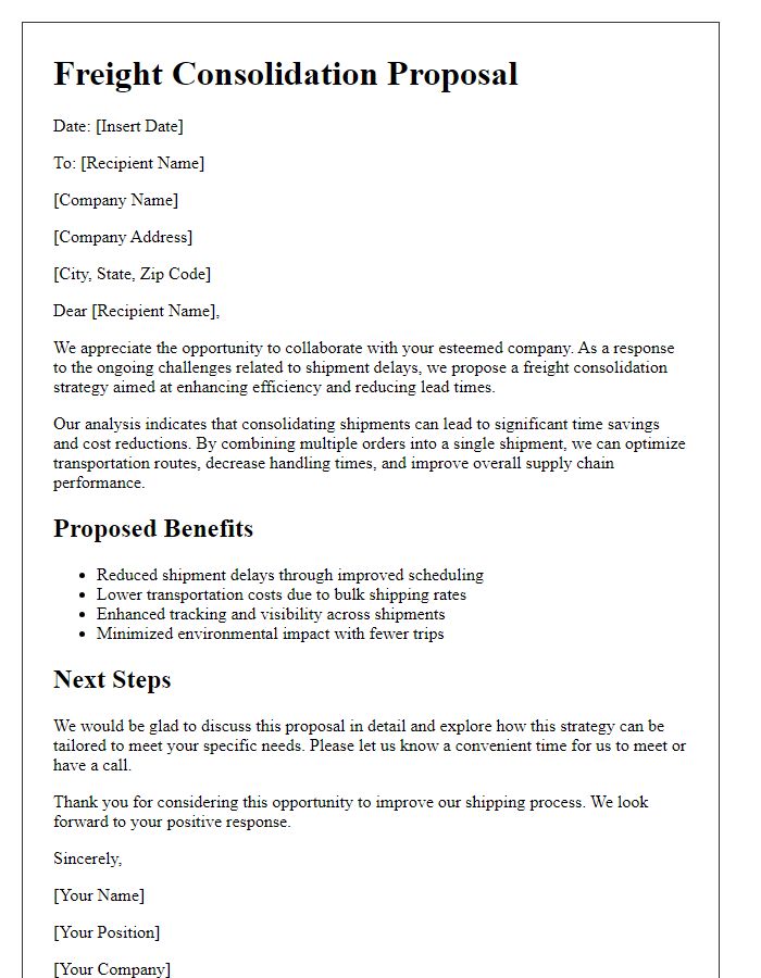 Letter template of freight consolidation proposal for reducing shipment delays