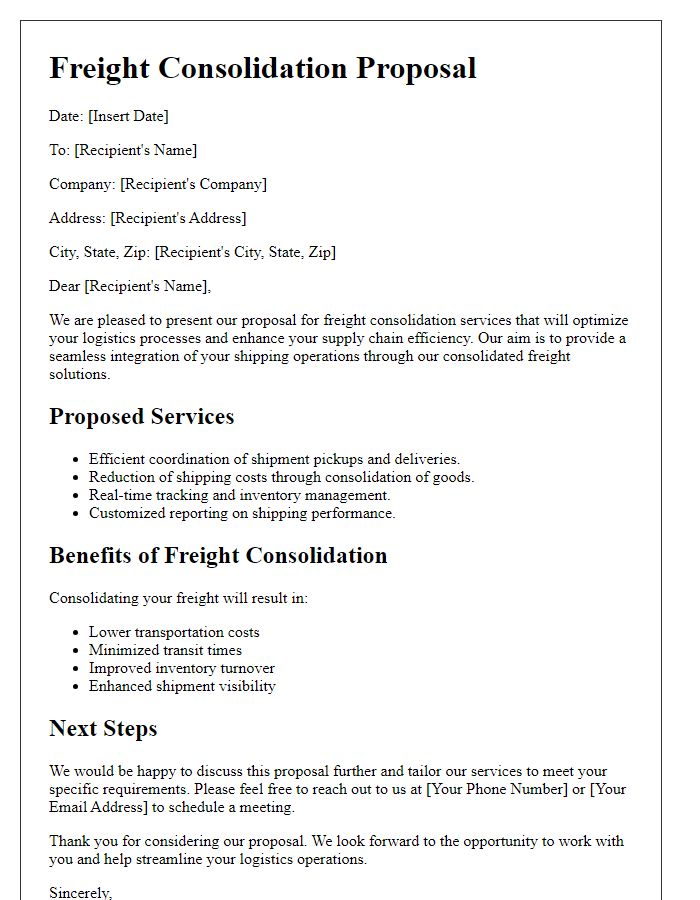 Letter template of freight consolidation proposal for seamless logistics integration