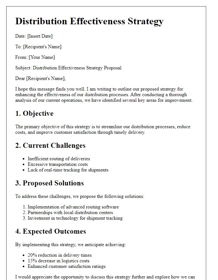 Letter template of distribution effectiveness strategy