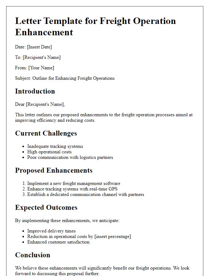 Letter template of freight operation enhancement outline