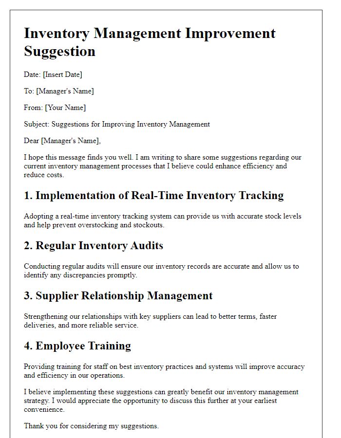 Letter template of inventory management improvement suggestion