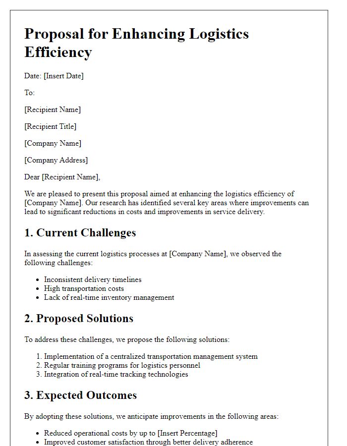 Letter template of logistics efficiency enhancement proposal