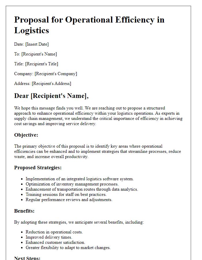 Letter template of operational efficiency proposal in logistics