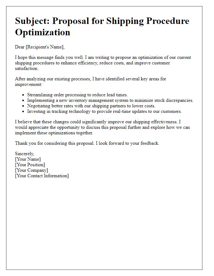 Letter template of shipping procedure optimization