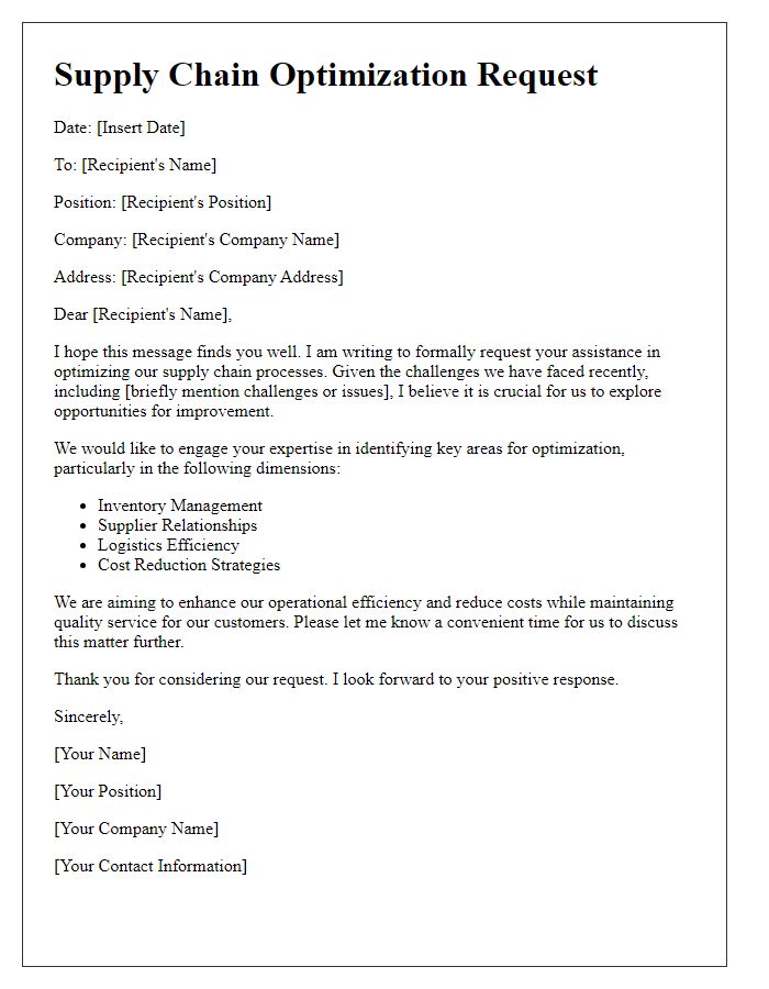 Letter template of supply chain optimization request