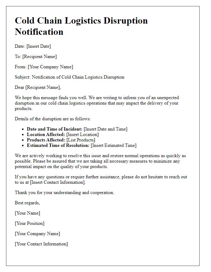 Letter template of cold chain logistics disruption notification