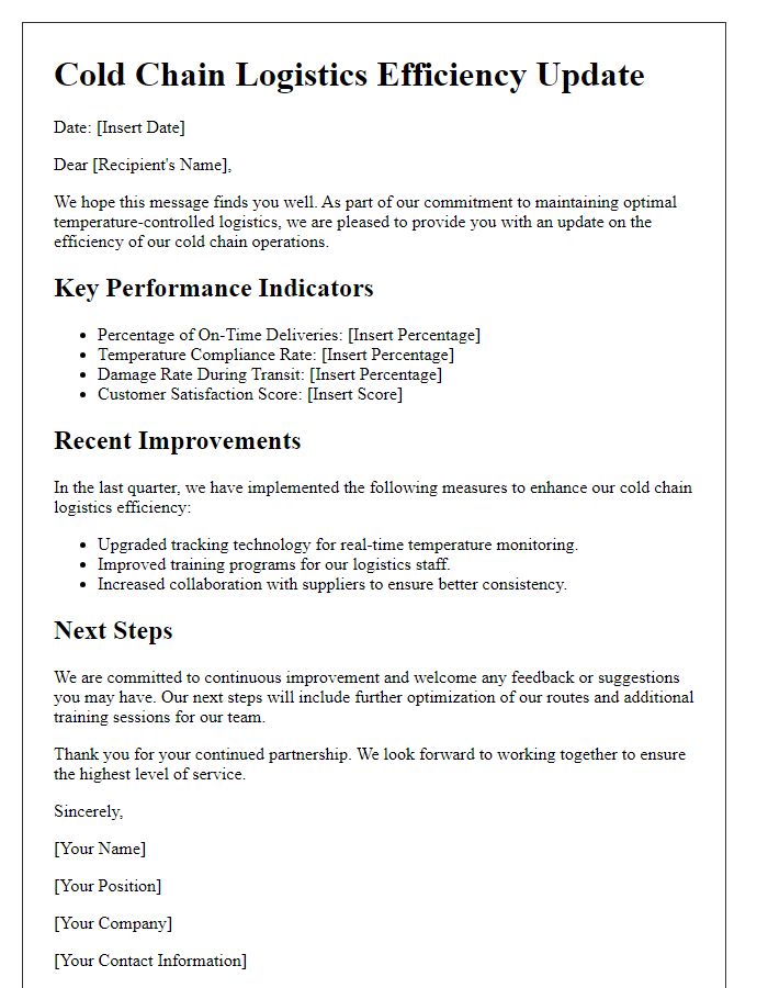 Letter template of cold chain logistics efficiency update