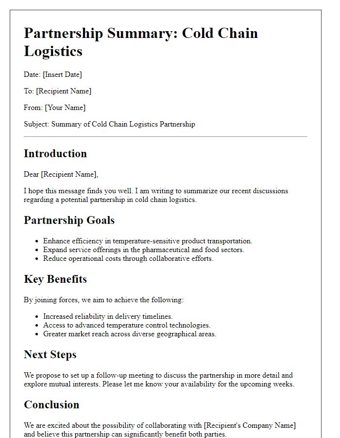 Letter template of cold chain logistics partnership summary