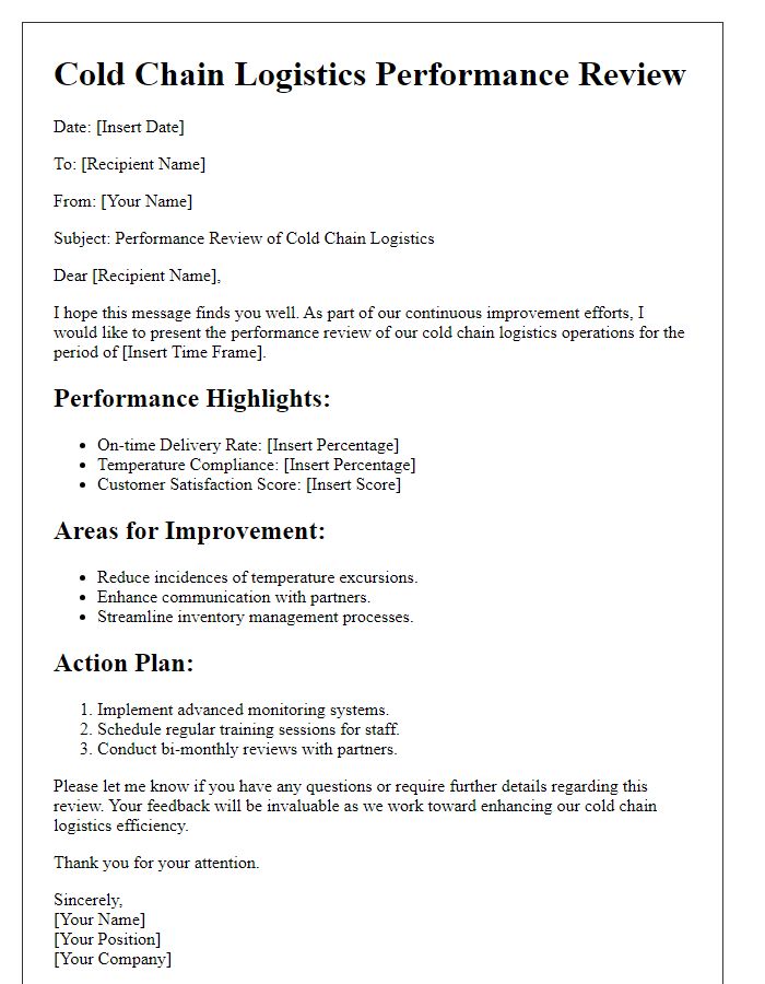 Letter template of cold chain logistics performance review