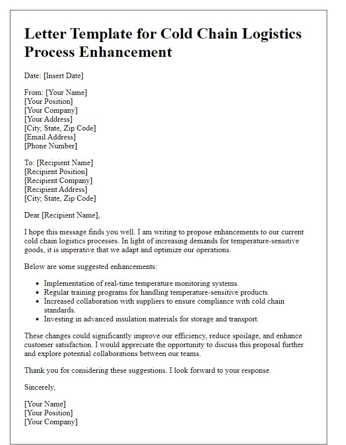 Letter template of cold chain logistics process enhancement