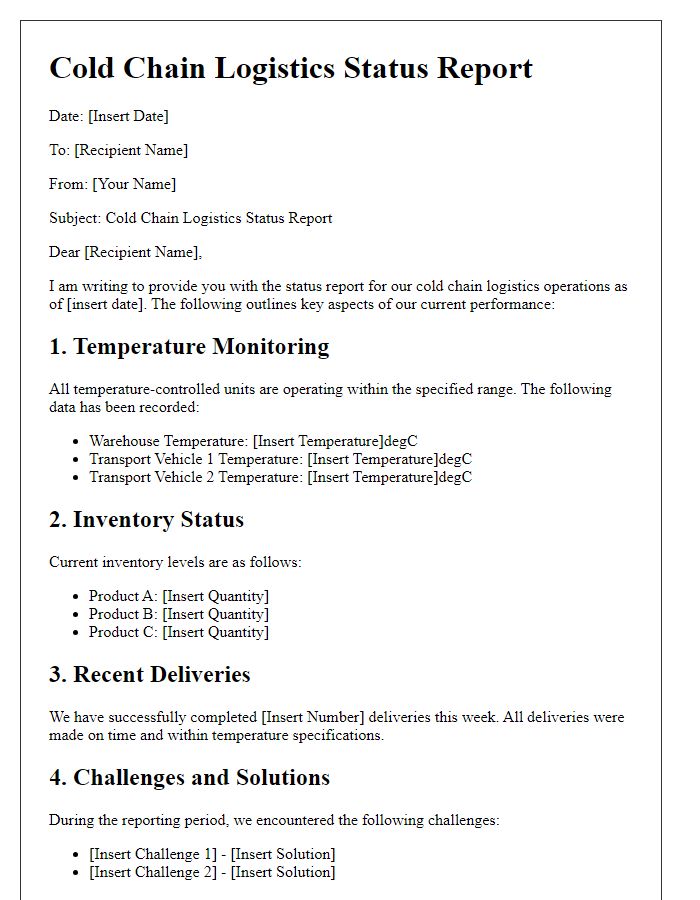 Letter template of cold chain logistics status report