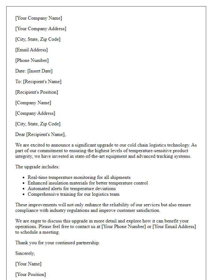 Letter template of cold chain logistics technology upgrade