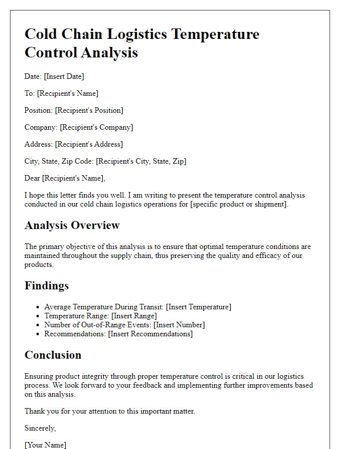 Letter template of cold chain logistics temperature control analysis