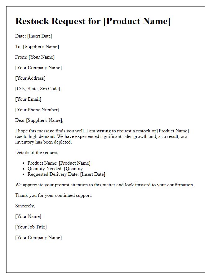 Letter template of product restock request