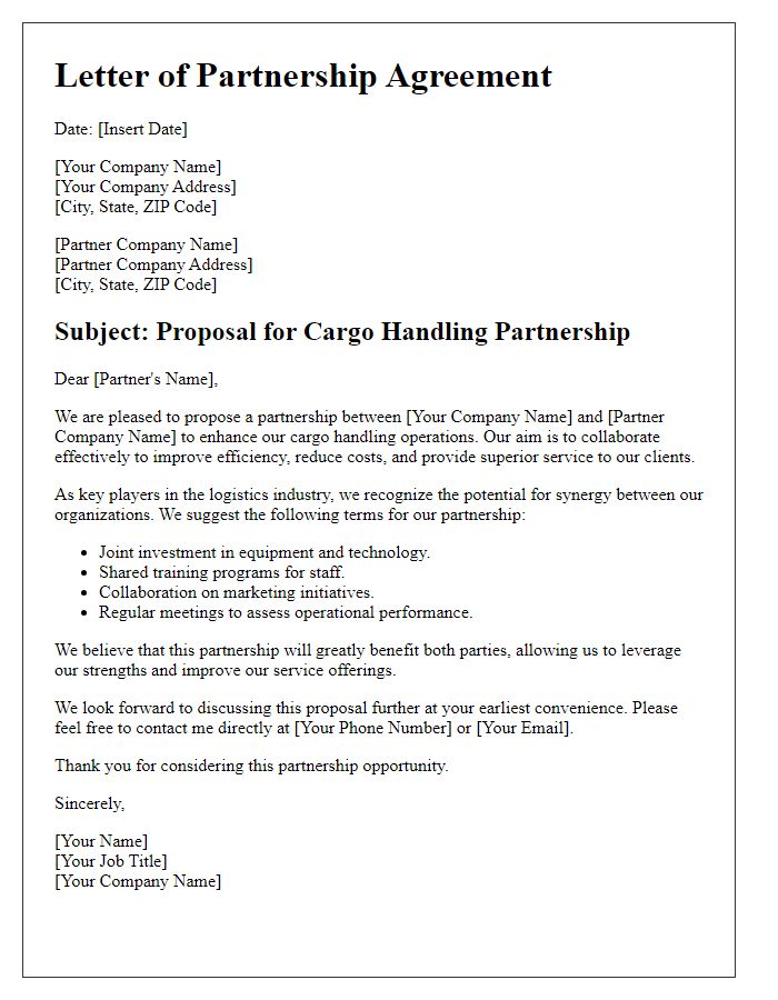 Letter template of cargo handling partnership