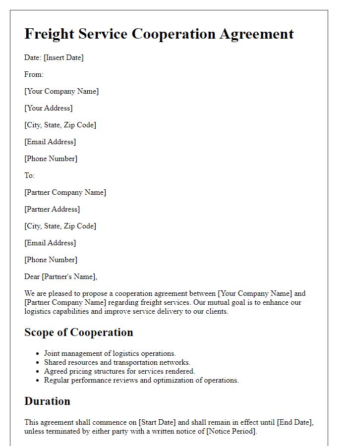 Letter template of freight service cooperation agreement