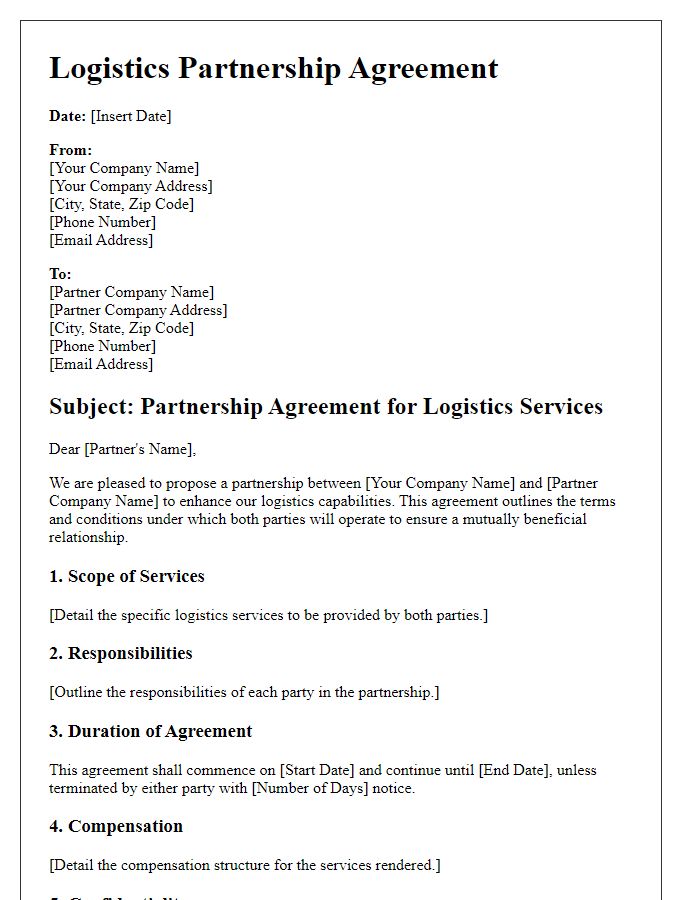 Letter template of logistics partnership agreement