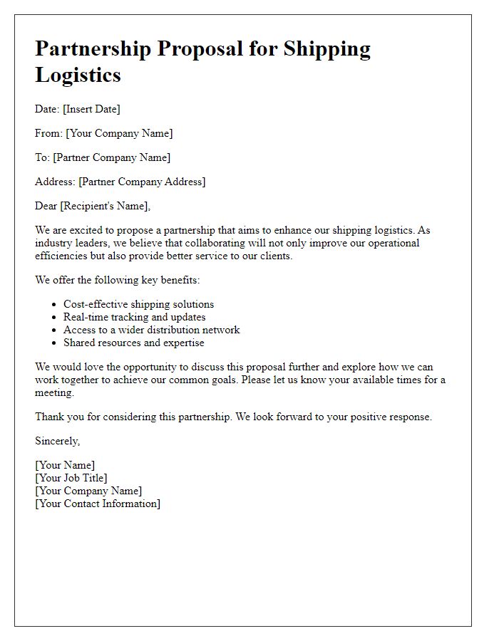 Letter template of shipping logistics partnership