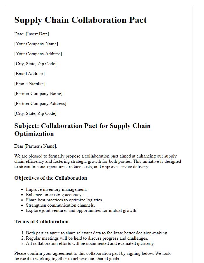 Letter template of supply chain collaboration pact