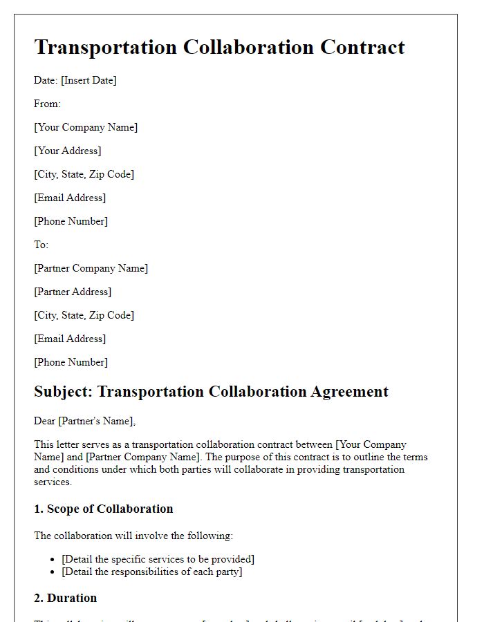 Letter template of transportation collaboration contract