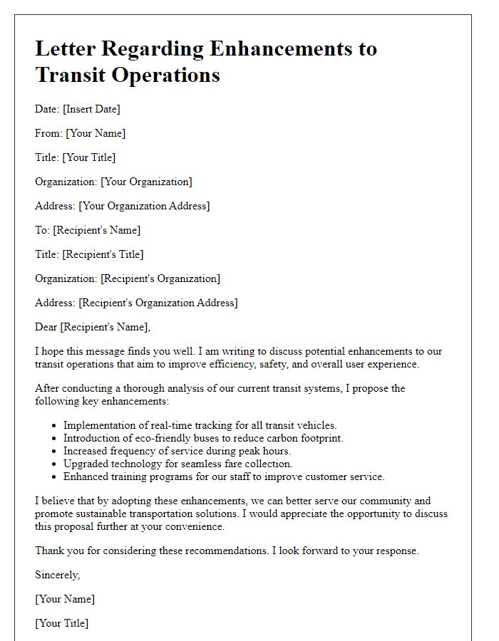 Letter template of enhancements to transit operations