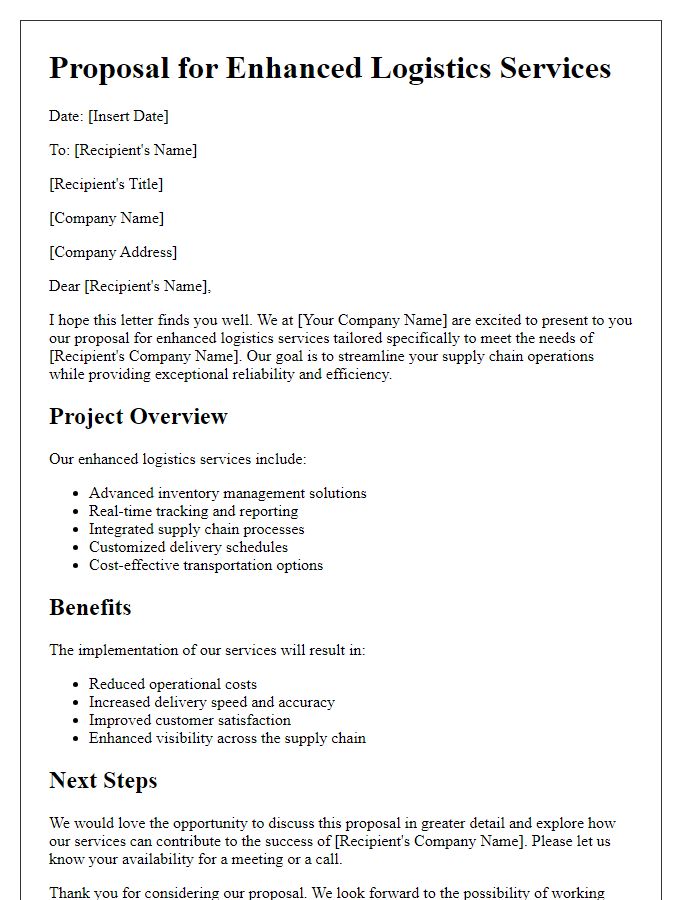 Letter template of proposal for enhanced logistics services