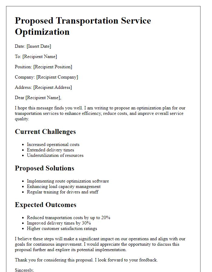 Letter template of proposed transportation service optimization