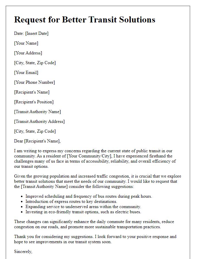 Letter template of request for better transit solutions