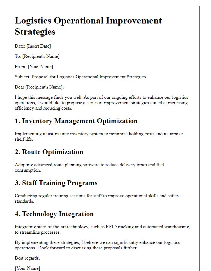 Letter template of logistics operational improvement strategies