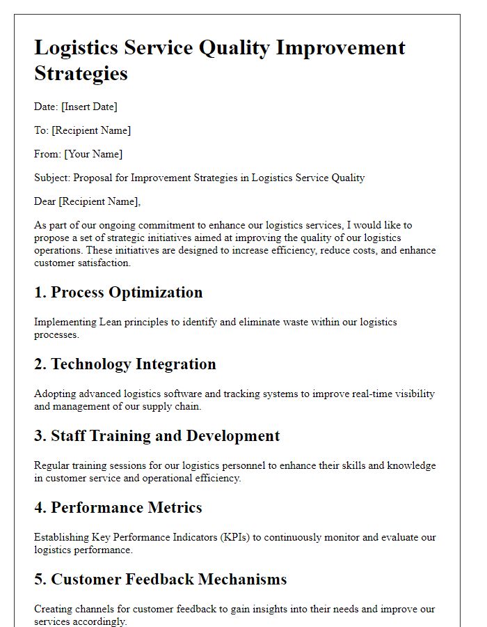 Letter template of logistics service quality improvement strategies