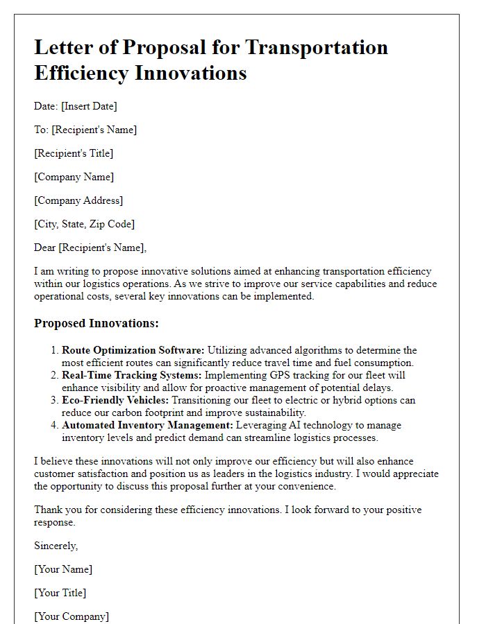 Letter template of logistics transportation efficiency innovations