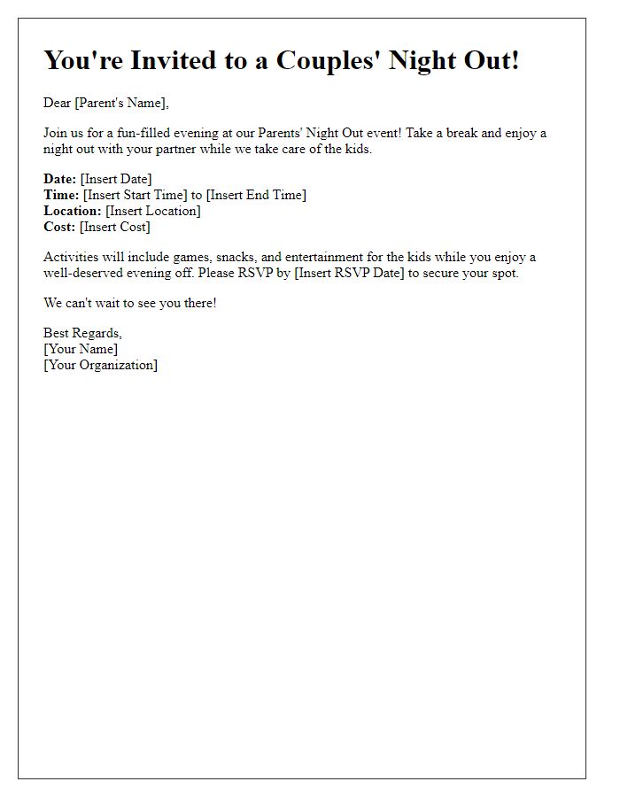 Letter template of Parents Night Out Invitation for Couples Night