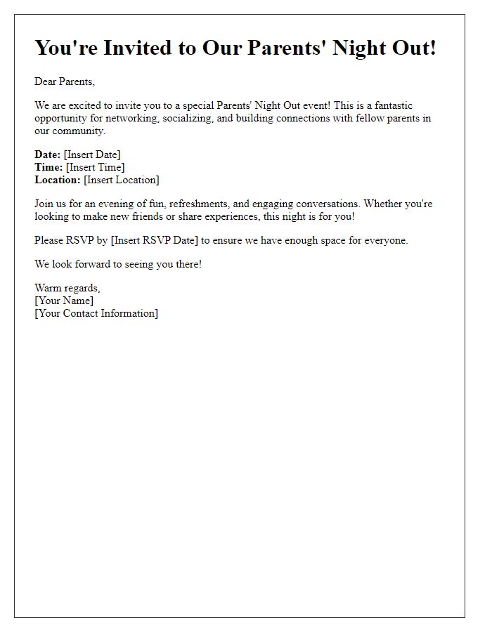 Letter template of Parents Night Out Invitation for Networking Opportunity