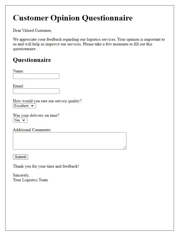 Letter template of logistics service customer opinion questionnaire