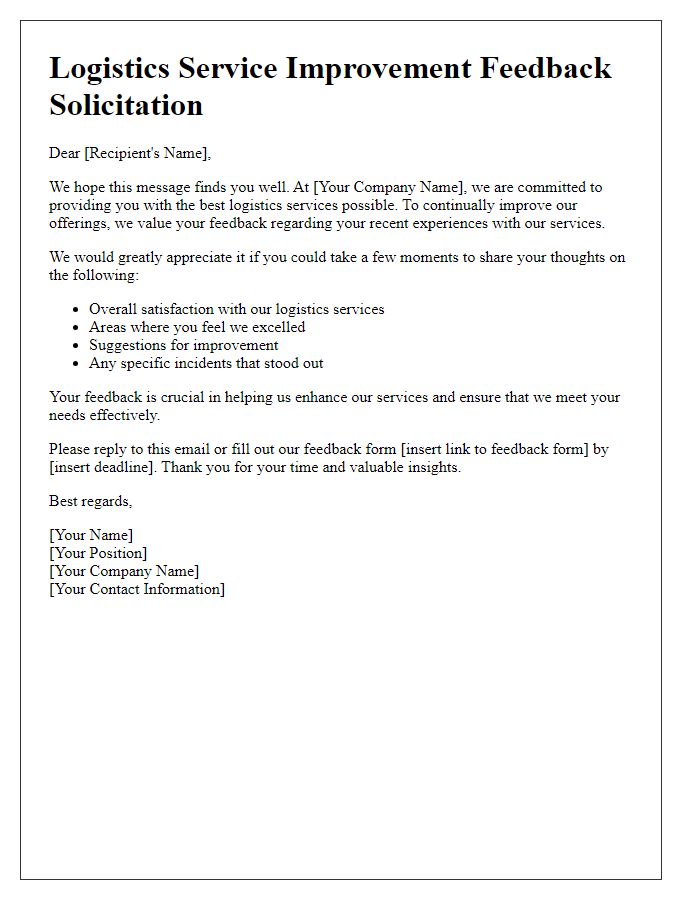 Letter template of logistics service improvement feedback solicitation