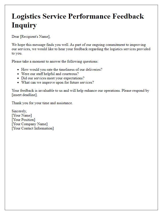 Letter template of logistics service performance feedback inquiry