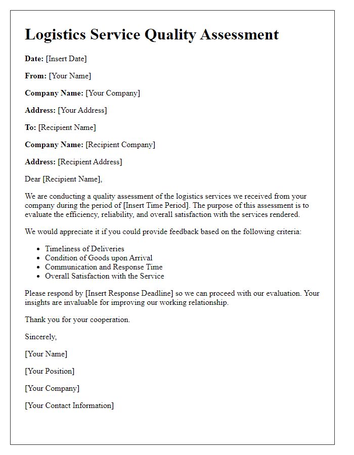 Letter template of logistics service quality assessment